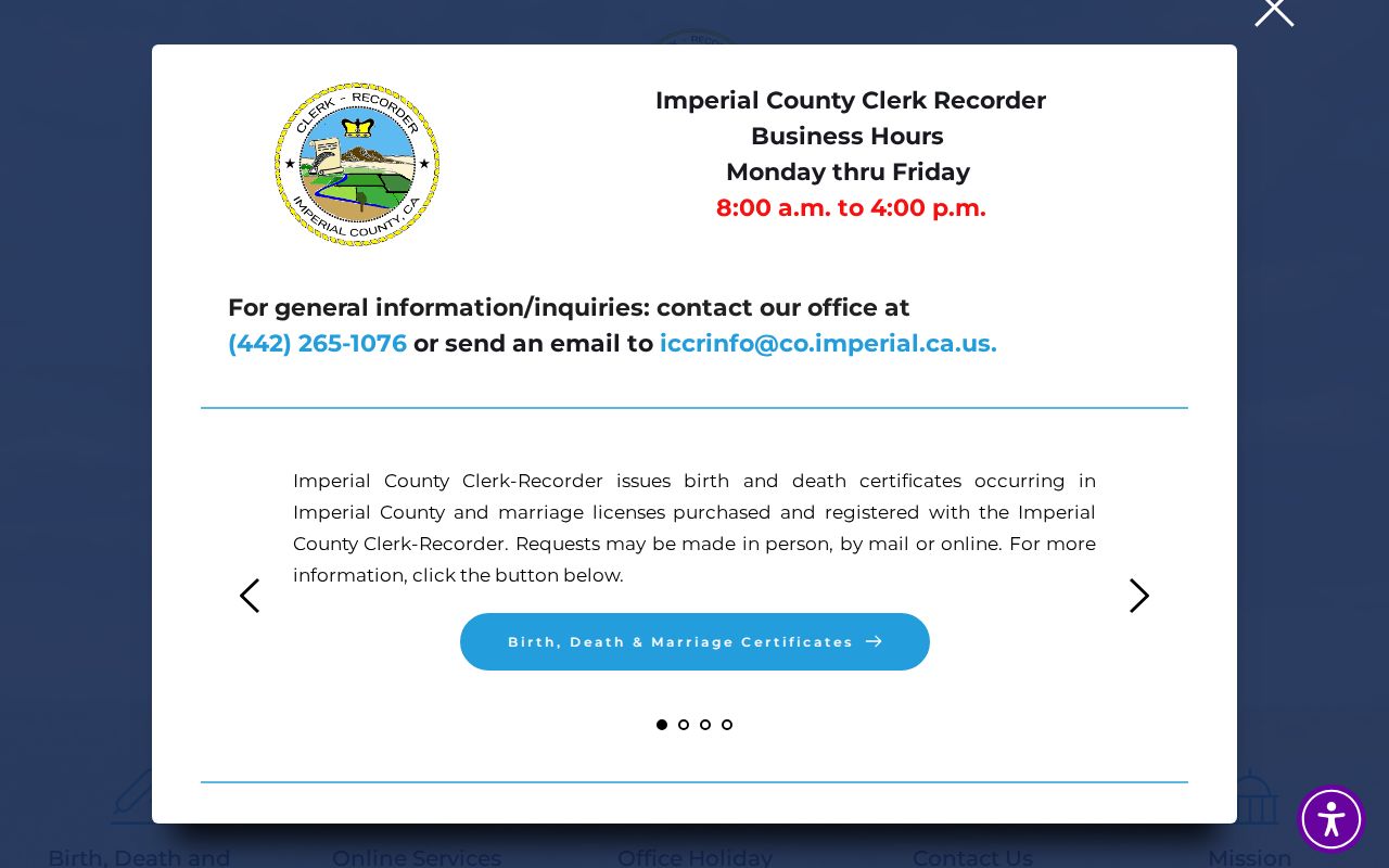 Imperial people search at the County Clerk Recorder vital records office