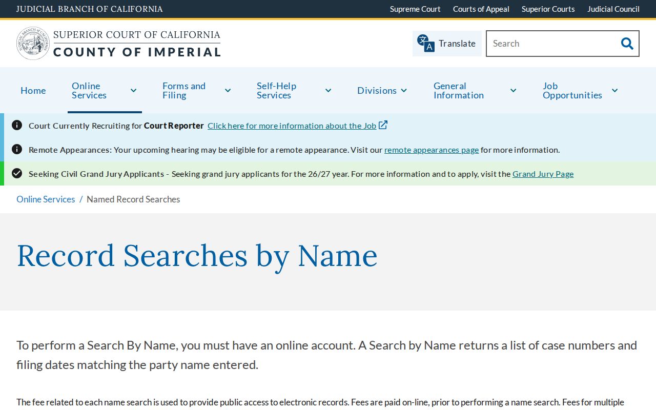 Imperial court records name search notice