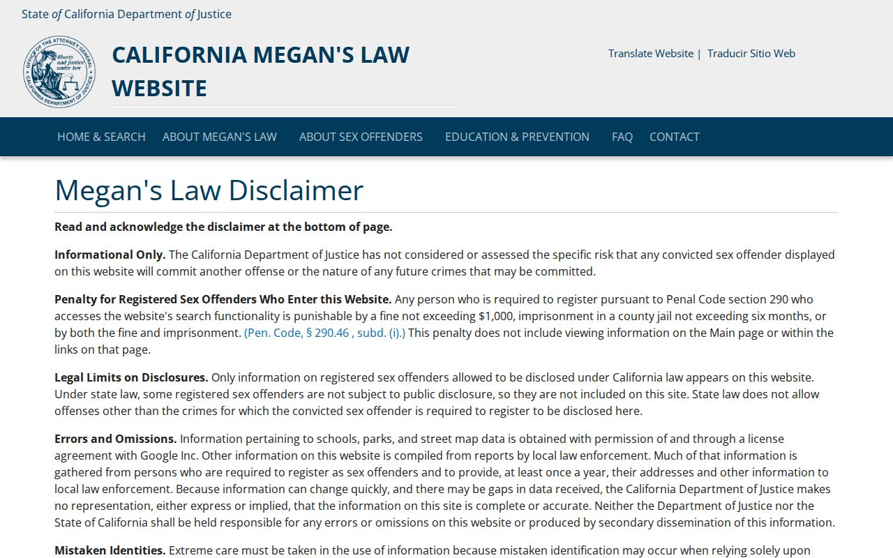 Imperial registry records Megan's Law search entry
